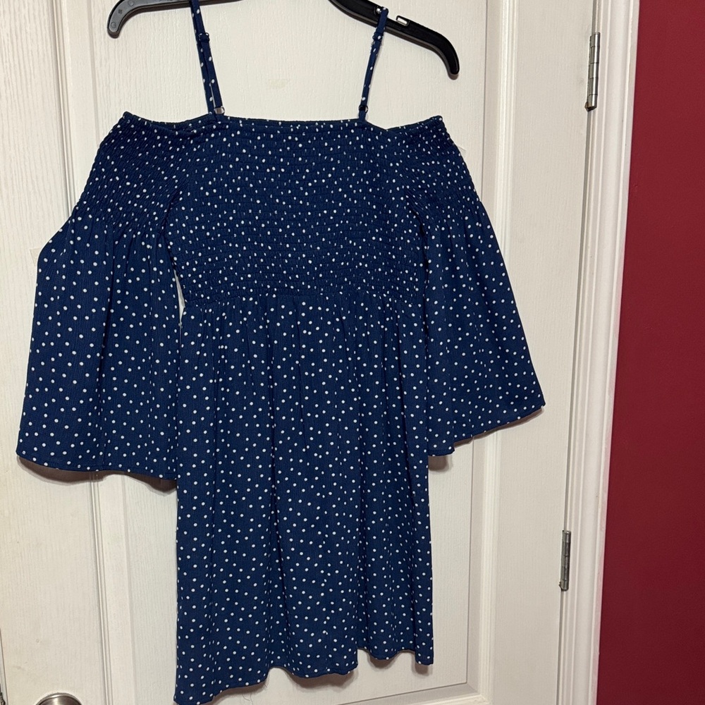 As U Wish Navy Blue Polka Dot Long Sleeve Dress